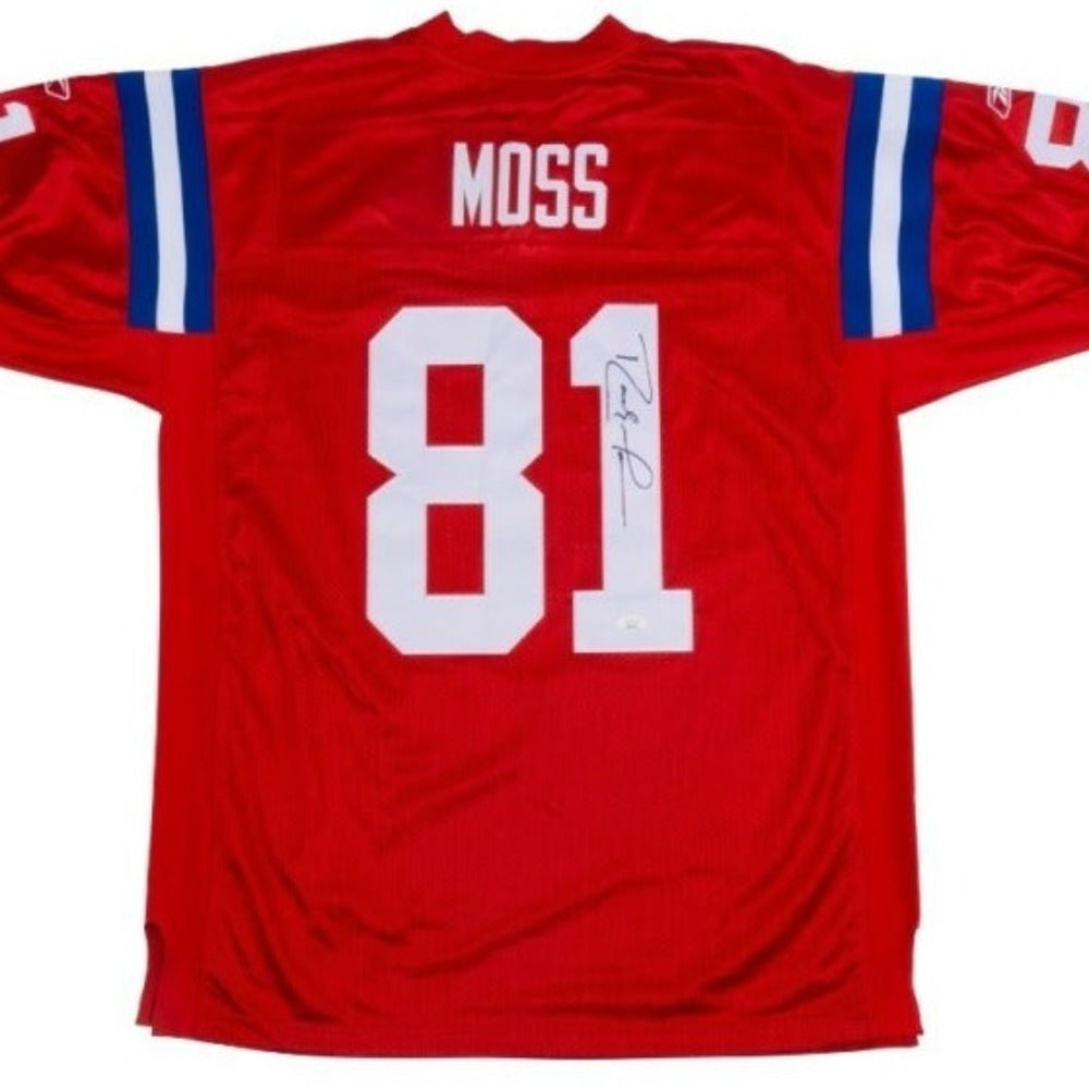 RANDY MOSS SIGNED 2009 NEW ENGLAND PATRIOTS REEBOK THROWBACK JERSEY - JSA