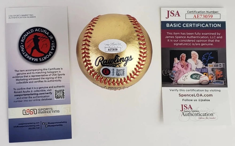 Ronald Acuna Jr. “La Bestia” Signed Gold OML Baseball (JSA COA &amp; USASM)