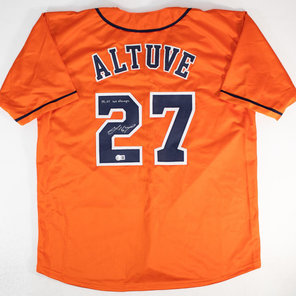 Jose Altuve Signed Astros Orange Jersey With "17, 22 WS Champs" (Beckett)