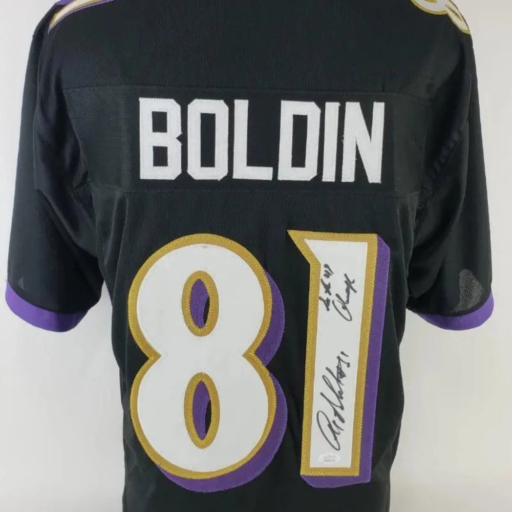Anquan Boldin ” SB 49 Champs” Signed Baltimore Ravens Jersey (JSA Witness COA)