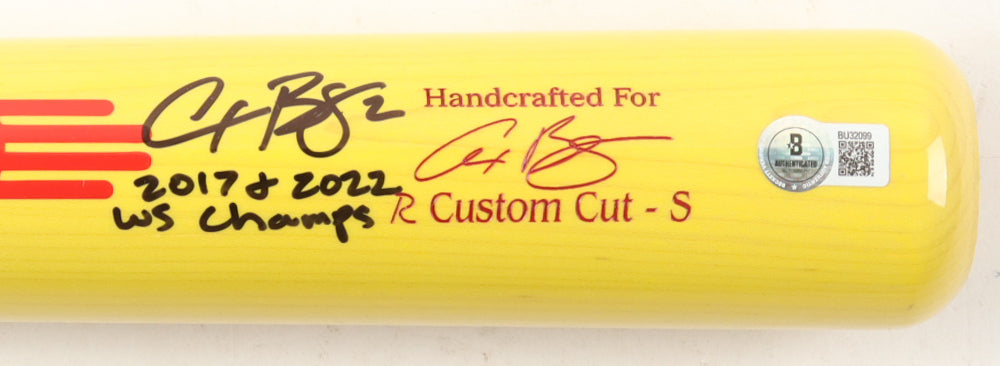 Alex Bregman Signed Marucci Player Model Baseball Bat Inscribed "2017 &amp; 2022 WS Champs" (Beckett)
