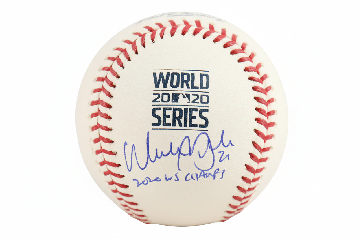 Walker Buehler Signed Official 2020 World Series Logo Baseball Inscribed "2020 WS Champs" (Beckett)