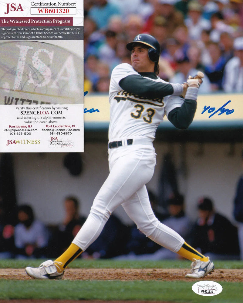 Jose Canseco “40/40” Signed Oakland Athletics 8×10 Photo (JSA Witness COA)