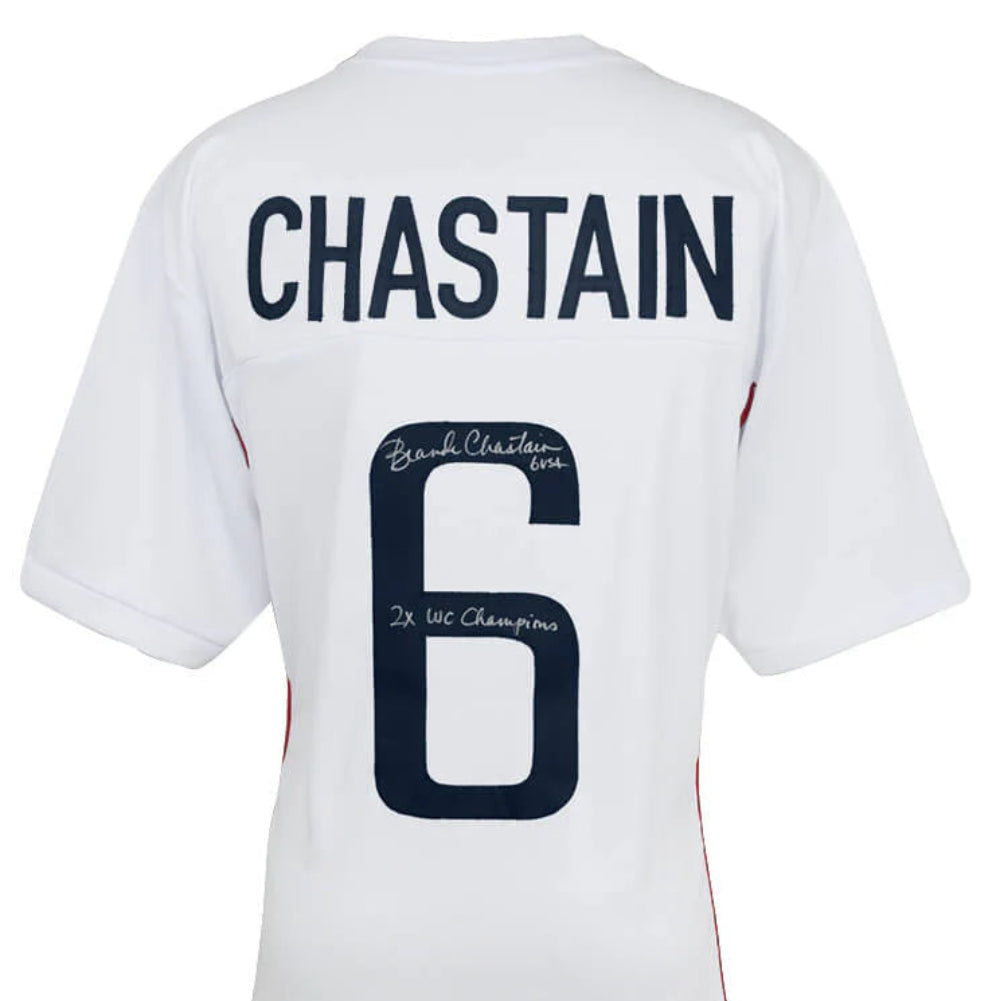Brandi Chastain Signed Jersey Inscribed "USA" & "2x WC Champions" (Schwartz)