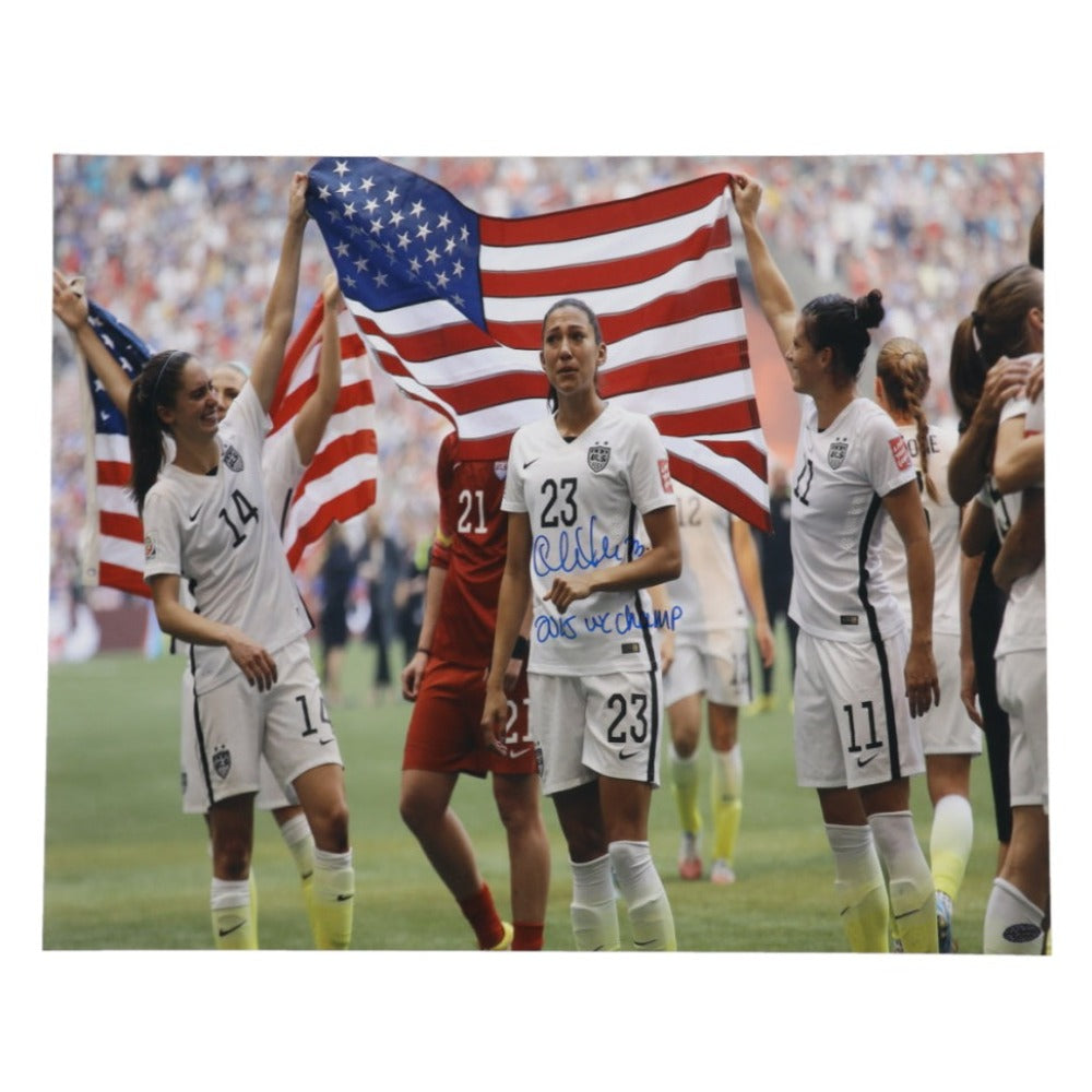 Christen Press Signed Team USA 16x20 Photo Inscribed "2015 WC Champs" (Leaf)