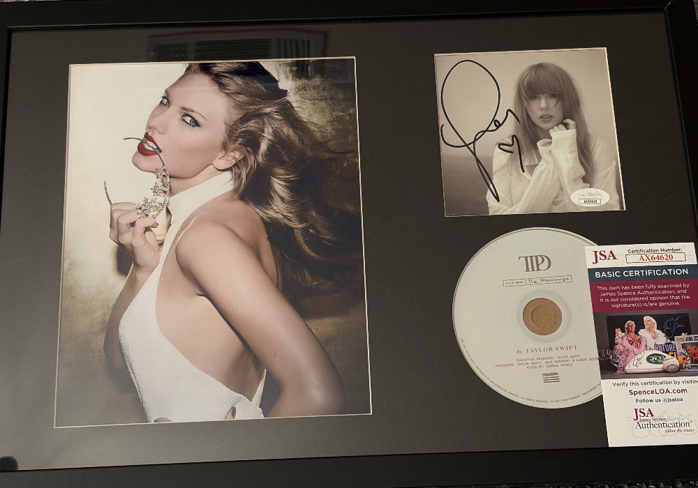 Taylor Swift Signed with a &quot;Heart&quot; Framed &quot;The Tortured Poets Department&quot; CD Album Insert Display With Disc (JSA)(6)