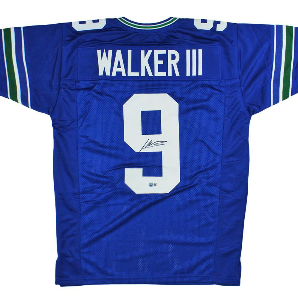 Kenneth Walker III Signed Blue Seahawks Throwback Jersey (Beckett)