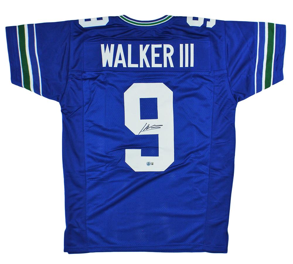 Kenneth Walker III Signed Blue Seahawks Throwback Jersey (Beckett)