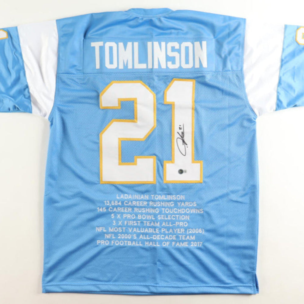 LaDainian Tomlinson Signed Career Highlight Stat Jersey (Beckett)