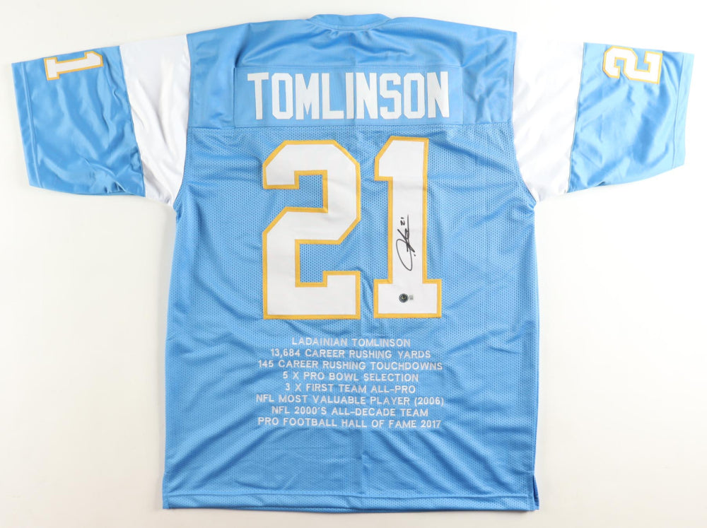 LaDainian Tomlinson Signed Career Highlight Stat Jersey (Beckett)