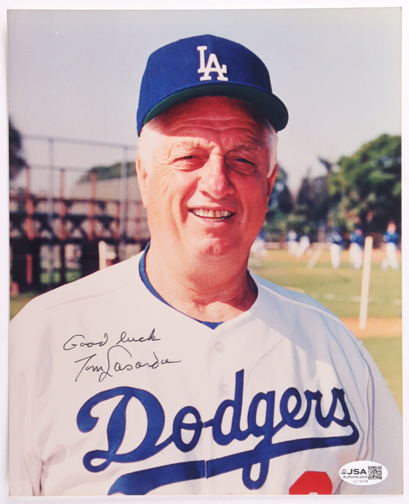 Tommy Lasorda Signed Dodgers 8x10 Photo Inscribed "Good Luck" (JSA)