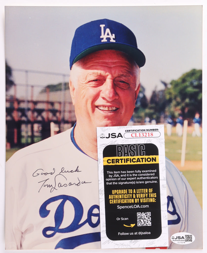 Tommy Lasorda Signed Dodgers 8x10 Photo Inscribed "Good Luck" (JSA)
