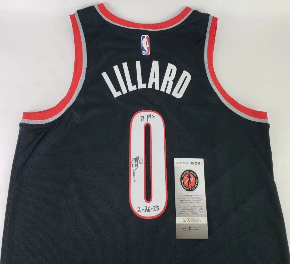 Damian Lillard “71 Pts, 2-26-23” Signed Portland Trail Blazers Nike Dri-Fit Icon Edition Swingman Jersey