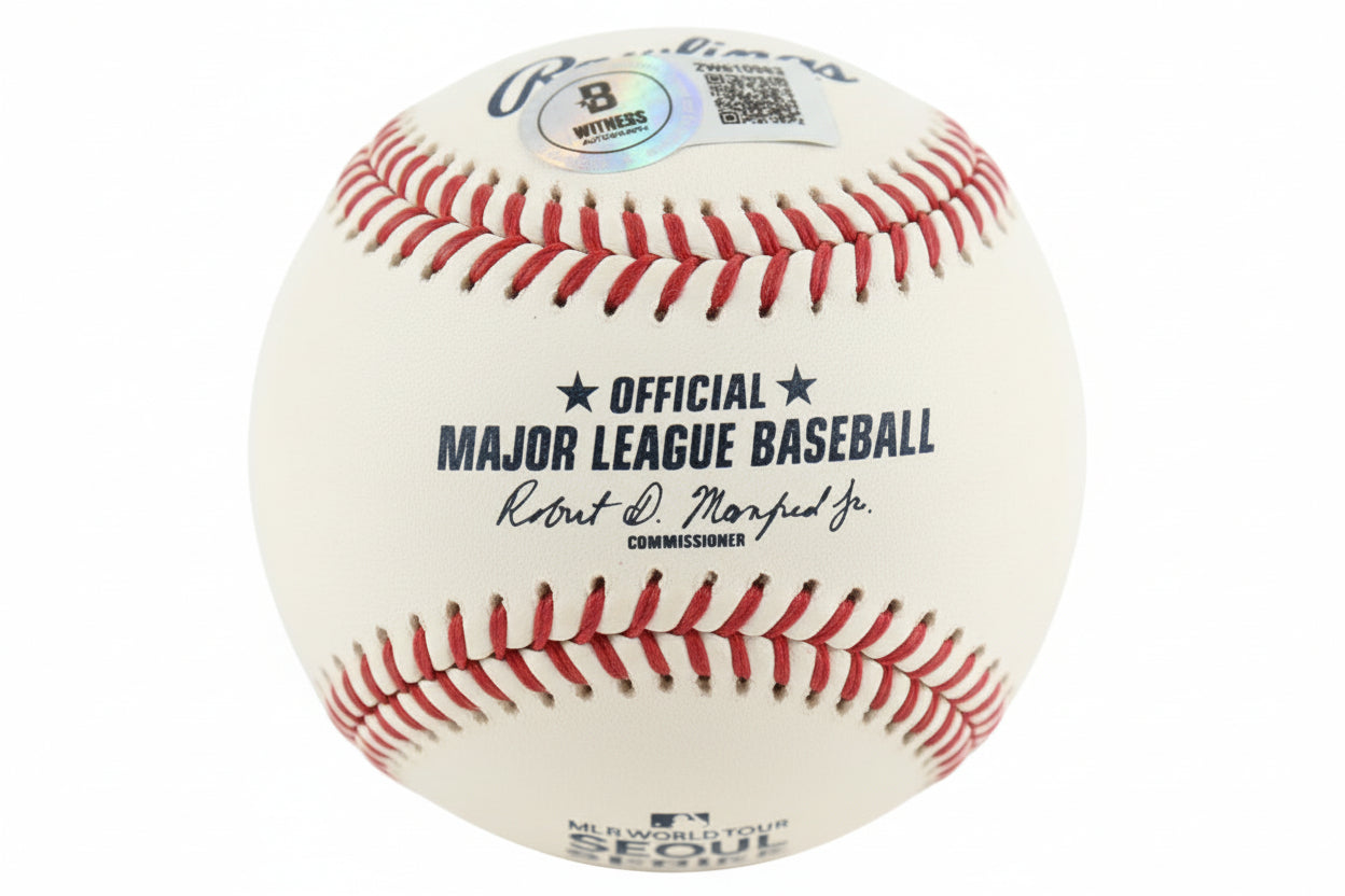 Jackson Merrill Signed OML 2024 Seoul Series Logo Baseball Inscribed "MLB Debut 7-20-24" (Beckett)