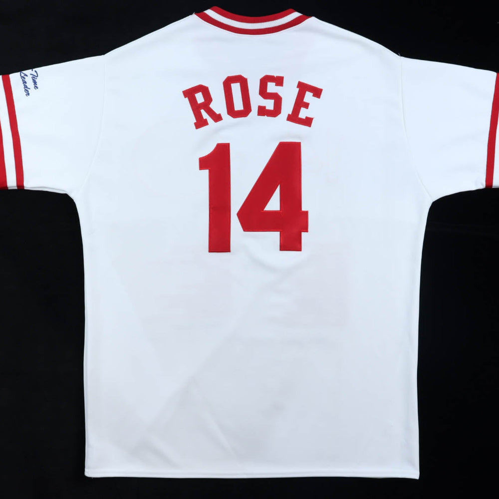Pete Rose Signed Career Highlight Stat Jersey Inscribed "Hit King #4256" &amp; "Charlie Hustle" (Beckett)
