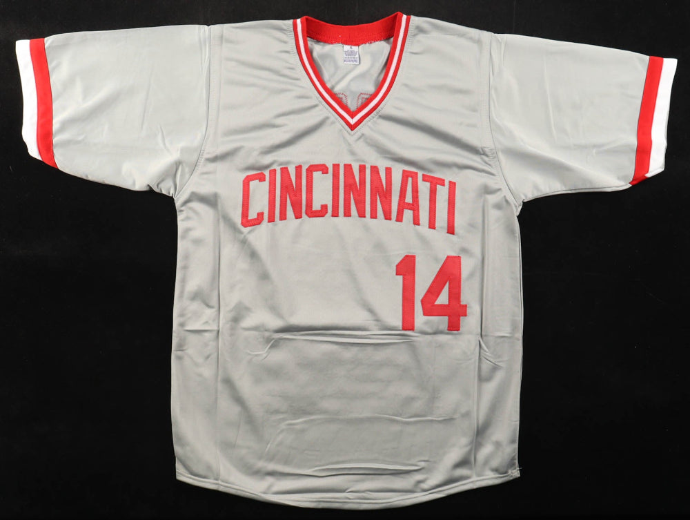 Pete Rose Signed Cincinnati Reds Career Stat Gray Jersey (JSA COA)