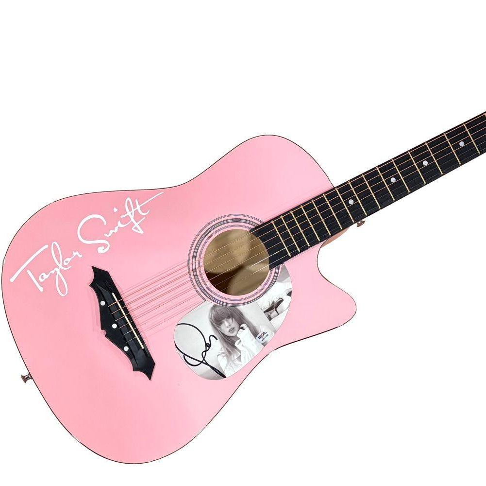 Taylor Swift Signed Pink Acoustic Guitar with "TTPD" Insert Pickguard (PSA)