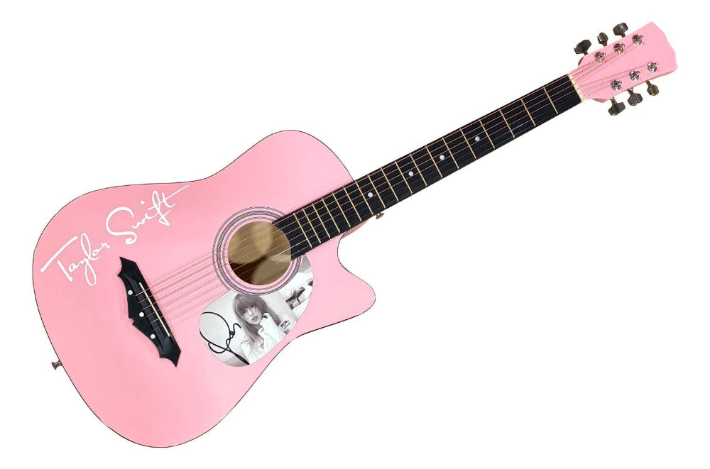 Taylor Swift Signed Pink Acoustic Guitar with "TTPD" Insert Pickguard (PSA)