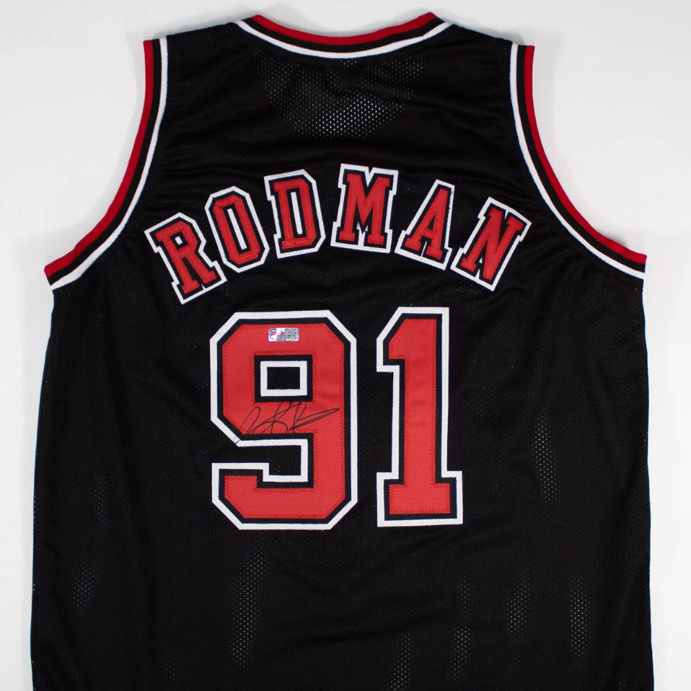 Dennis Rodman Signed Chicago Bulls Black Jersey (Beckett Witness Certified)