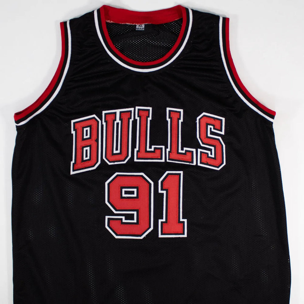 Dennis Rodman Signed Chicago Bulls Black Jersey (Beckett Witness Certified)