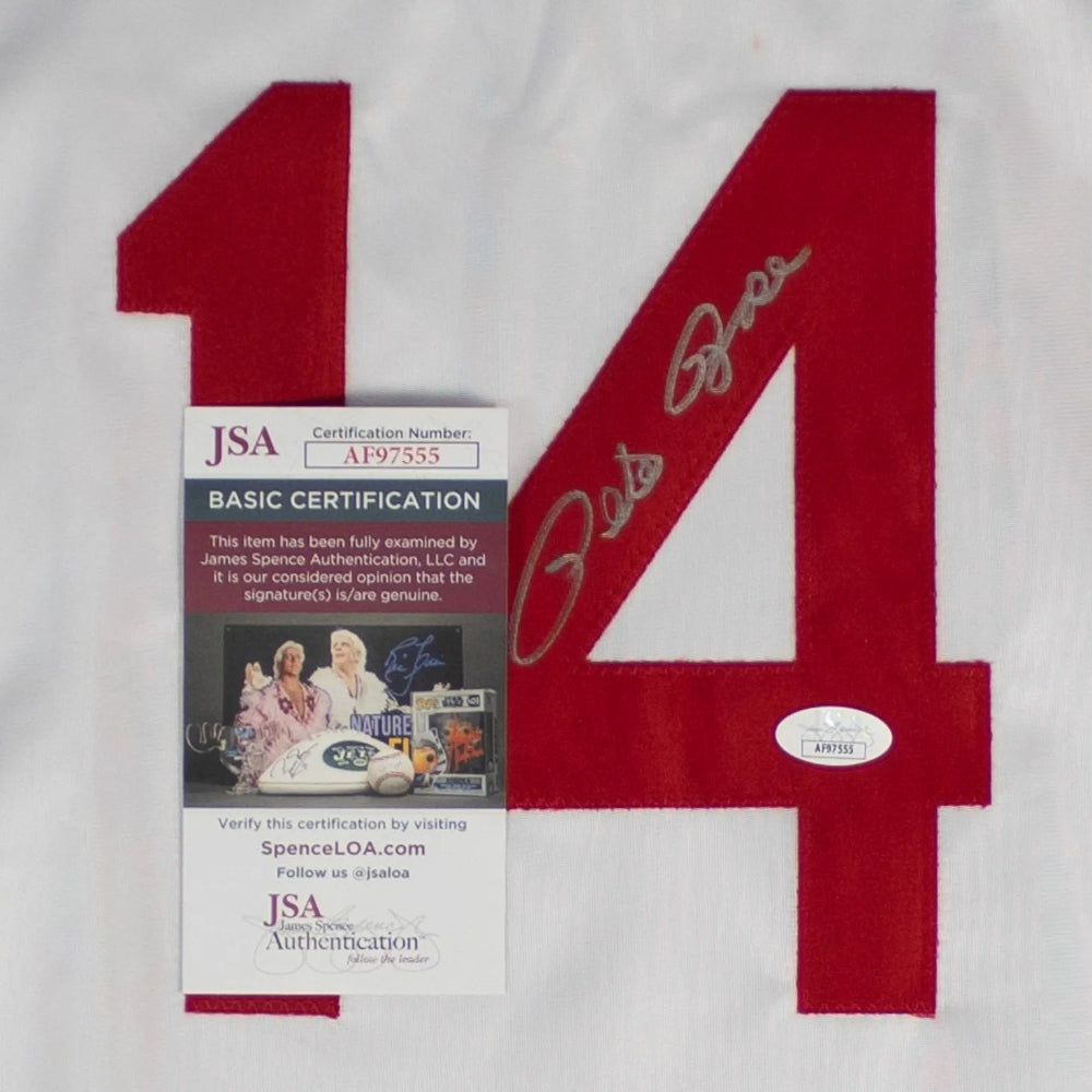 Pete Rose Signed Cincinnati Reds Stat Jersey (JSA COA)