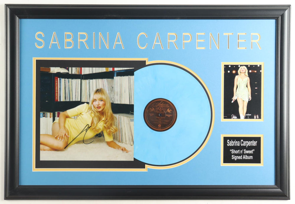 Sabrina Carpenter Signed &quot;Short N Sweet&quot; Framed Vinyl Album Sleeve Blue Display With Record (JSA)