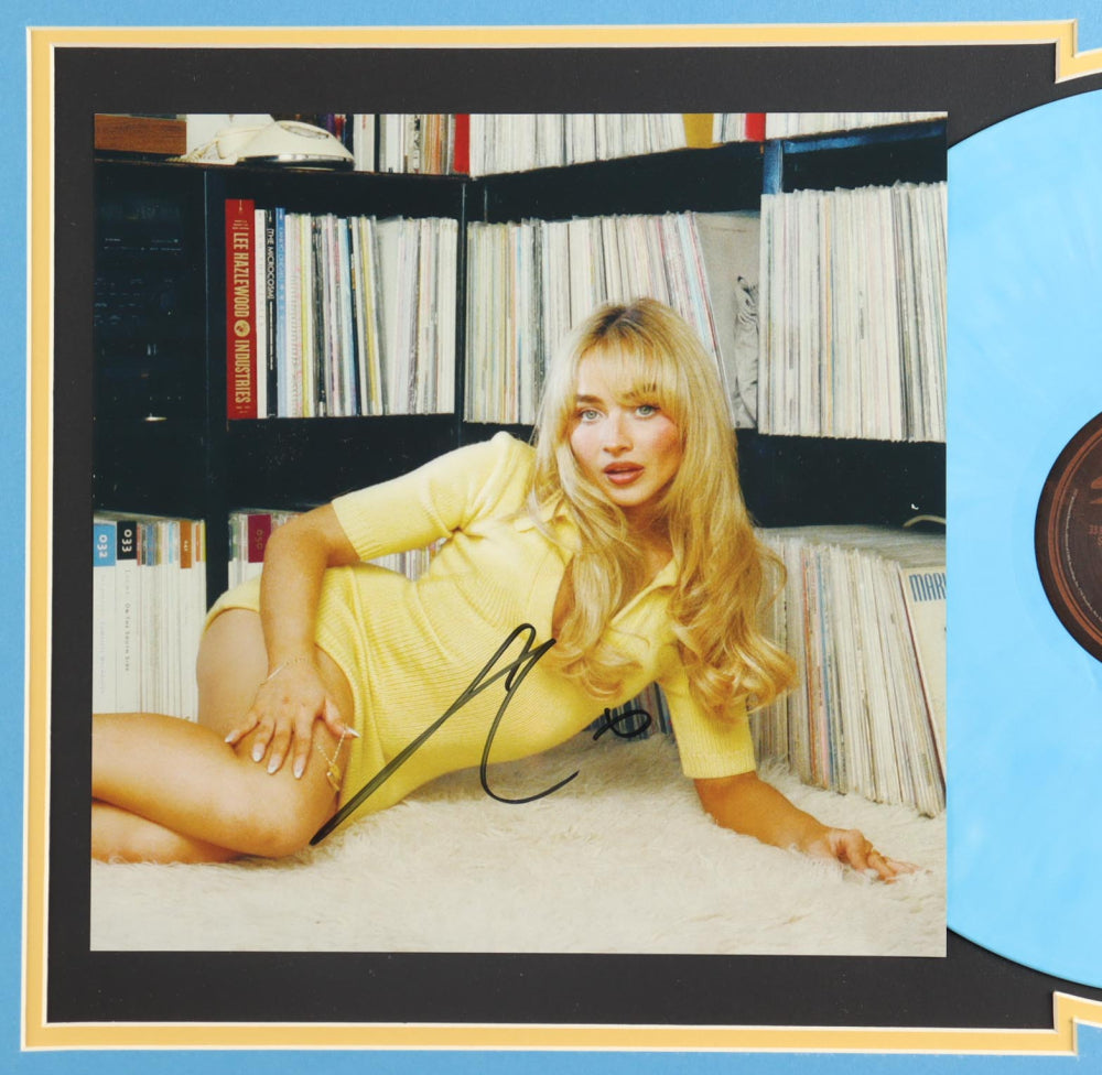 Sabrina Carpenter Signed &quot;Short N Sweet&quot; Framed Vinyl Album Sleeve Blue Display With Record (JSA)