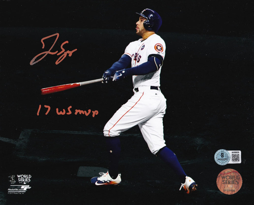 George Springer "17 WS MVP" Signed 2017 World Series 8x10 Photo (Beckett Certified)