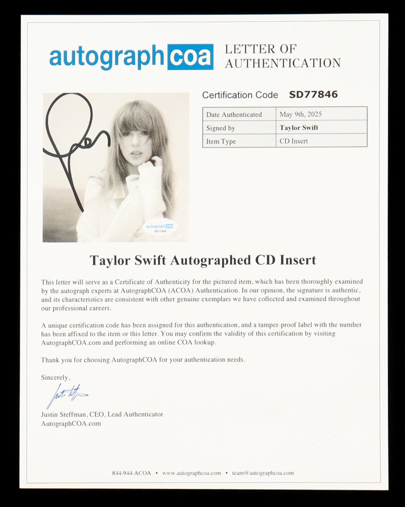 Taylor Swift Signed "Eras Tour" "The Tortured Poets Department" 11x14 Matted CD Insert Display (ACOA)