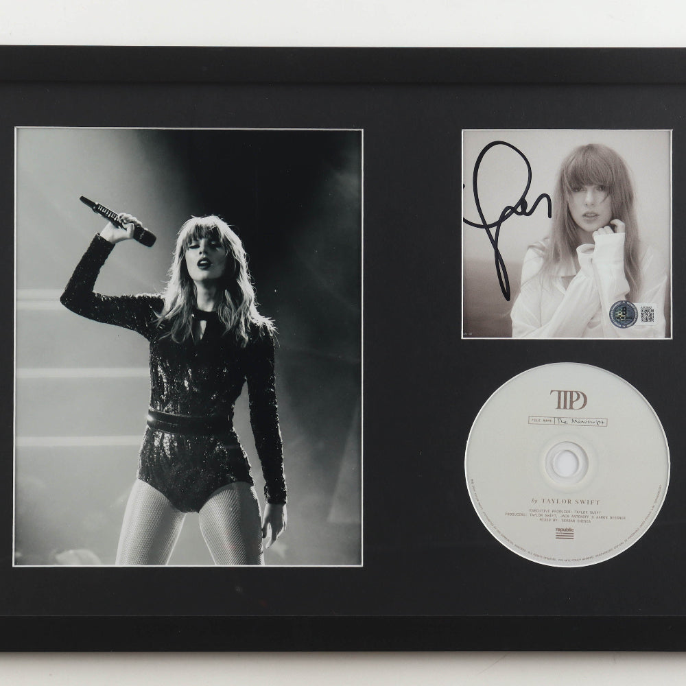 Taylor Swift Signed Framed "The Tortured Poets Department" CD Album Insert Black Display With Disc (Beckett)