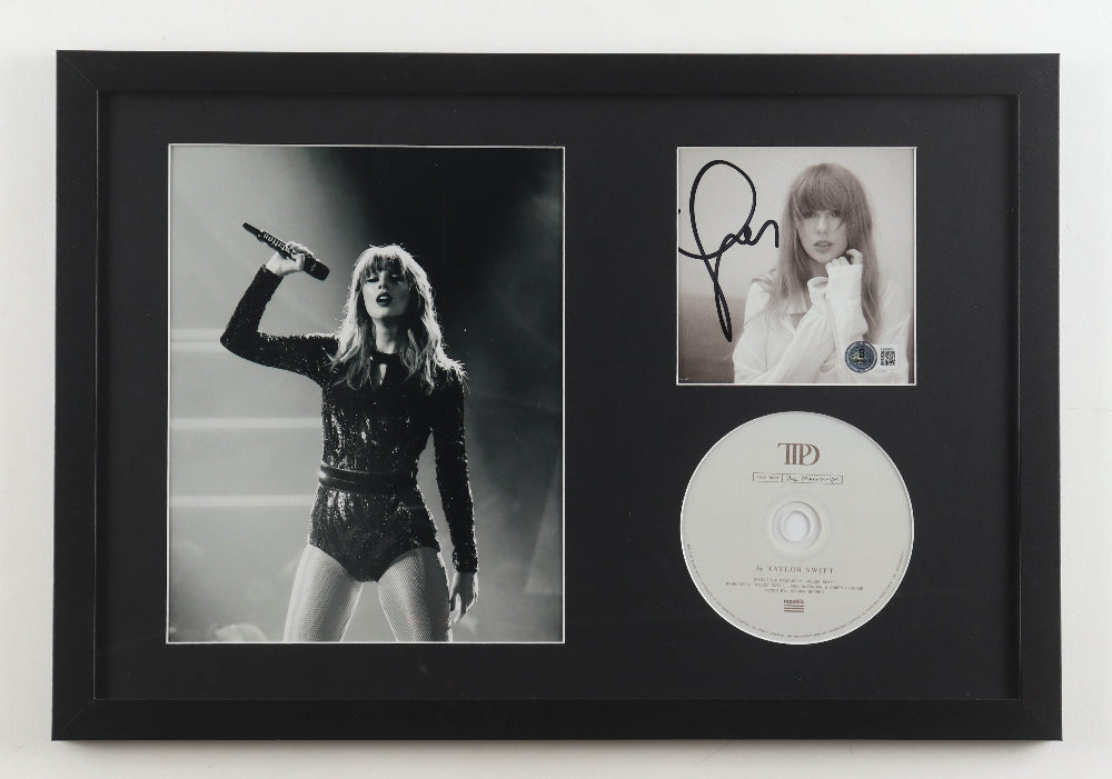 Taylor Swift Signed Framed "The Tortured Poets Department" CD Album Insert Black Display With Disc (Beckett)