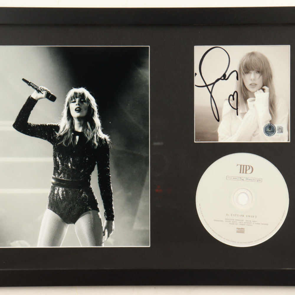Taylor Swift Signed with a "Heart" Framed "The Tortured Poets Department" CD Album Insert Display With Disc (Beckett)(9)