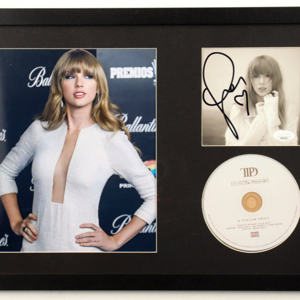 Taylor Swift Signed with Heart” Framed "The Tortured Poets Department" CD Album Insert Display With Disc (JSA)(8) LP