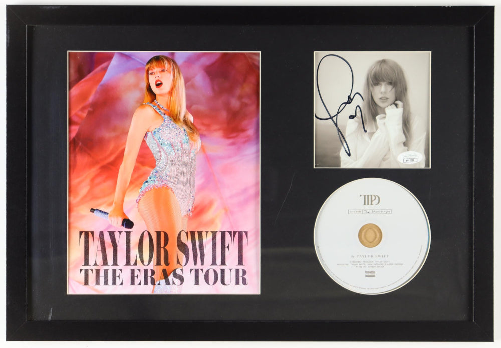 Taylor Swift Signed with a &quot;Heart&quot; &quot;Tortured Poets Department&quot; CD Framed Insert Display with Disc (JSA)(2)