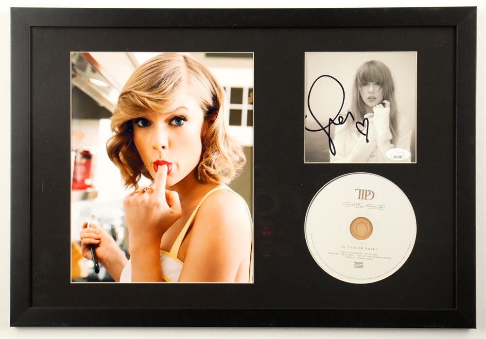Taylor Swift Signed with &quot;Heart&quot; Framed &quot;The Tortured Poets Department&quot; CD Album Insert Display With Disc (JSA)