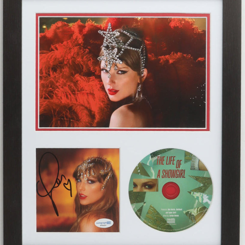 Taylor Swift Signed with a "Heart" "The Life of a Showgirl" Framed CD Album Insert Display with Disc (ACOA)