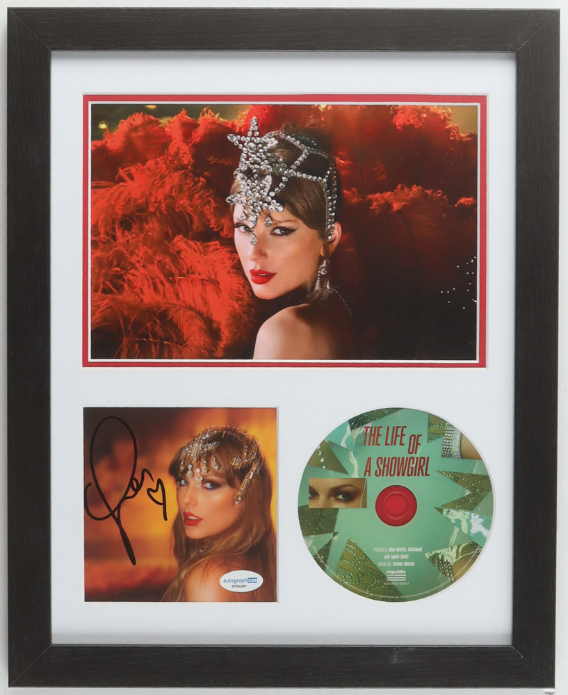 Taylor Swift Signed with a "Heart" "The Life of a Showgirl" Framed CD Album Insert Display with Disc (ACOA)