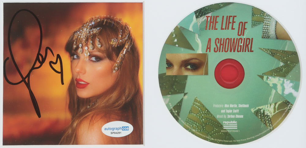 Taylor Swift Signed with a "Heart" "The Life of a Showgirl" Framed CD Album Insert Display with Disc (ACOA)