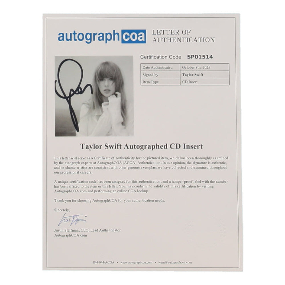 Taylor Swift Signed "Eras Tour" "The Tortured Poets Department" 11x14 Matted CD Insert Display (ACOA)