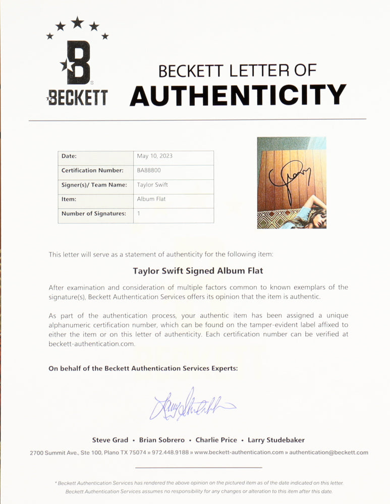 Taylor Swift Long Signature with &quot;Heart&quot; &quot;Midnights&quot; with Moonstone Blue Vinyl Record Album (Beckett)