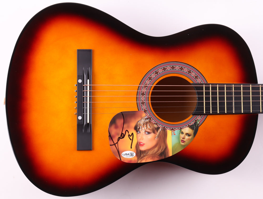 Taylor Swift Signed Orange/Black Acoustic Guitar with "TLOAS" Insert Pickguard (JSA)
