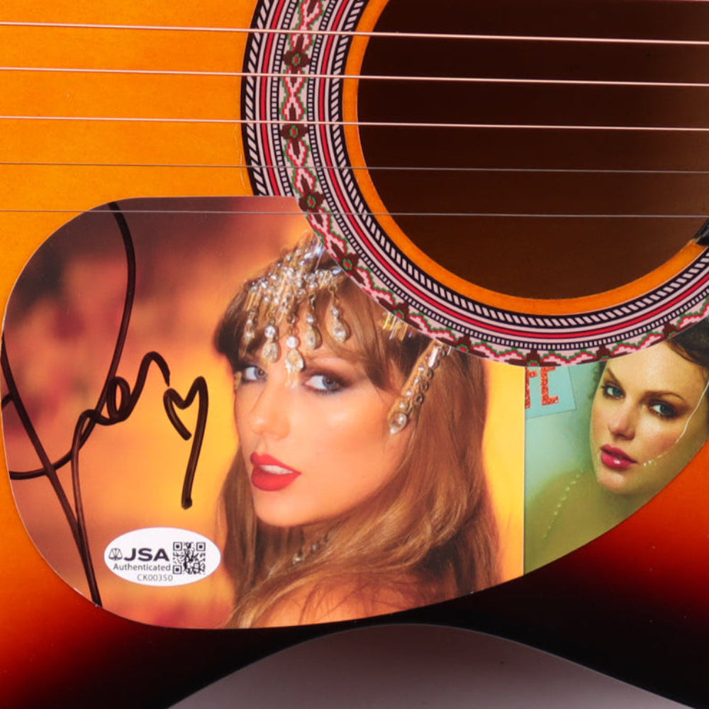 Taylor Swift Signed Orange/Black Acoustic Guitar with "TLOAS" Insert Pickguard (JSA)