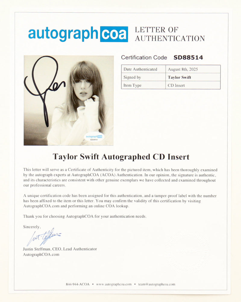 Taylor Swift Signed "The Tortured Poets Department" CD Album Insert Pink Display With Disc (ACOA)