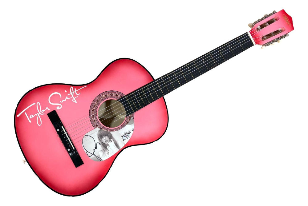 Taylor Swift Signed 38” Zeny Acoustic Pink Guitar (PSA)(2)