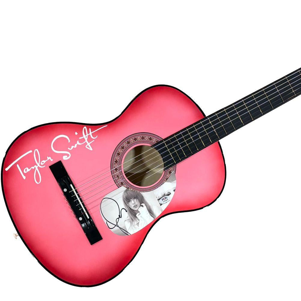 Taylor Swift Signed 38” Zeny Acoustic Pink Guitar (PSA)(2)