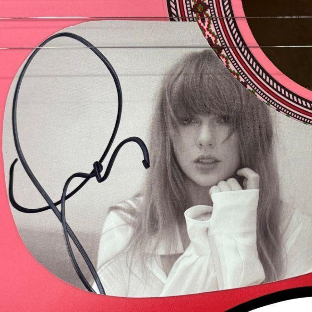 Taylor Swift Signed 38” Zeny Acoustic Pink Guitar (PSA)(2)