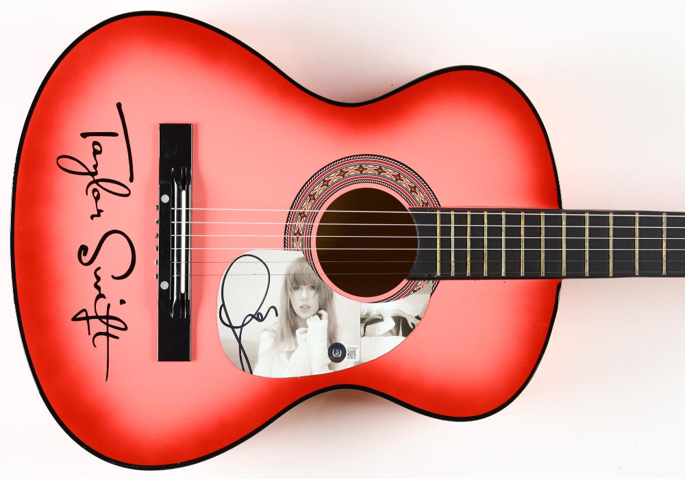 Taylor Swift Signed 38” Zeny Acoustic Pink Guitar (Beckett)