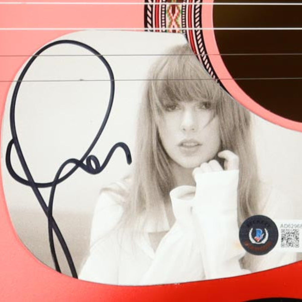 Black and white photo of a person with a signature, surrounded by decorative elements on a pink background.