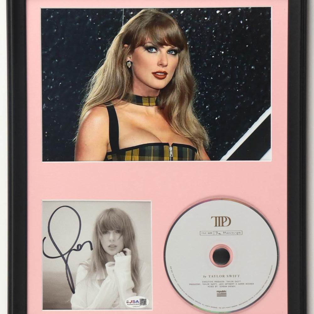 Taylor Swift Signed Pink Framed "The Tortured Poets Department" CD Album Insert Display With Disc (JSA)