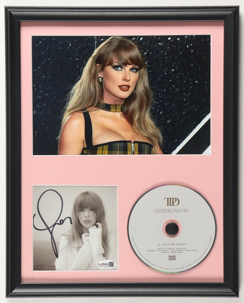 Taylor Swift Signed Pink Framed "The Tortured Poets Department" CD Album Insert Display With Disc (JSA)